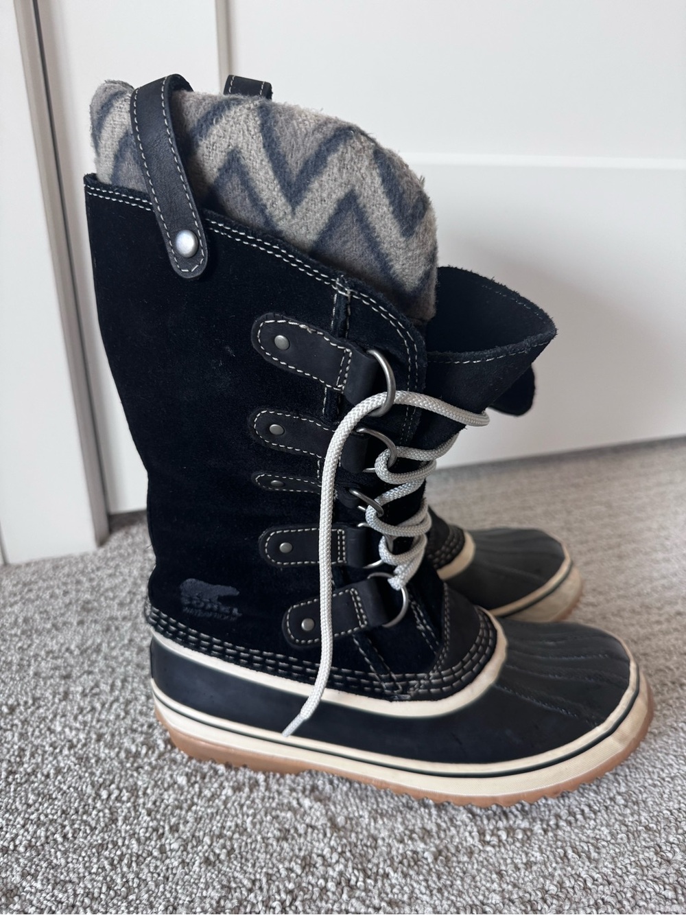 Sorel Black and Gray Kids Winter Lace-Up Boots